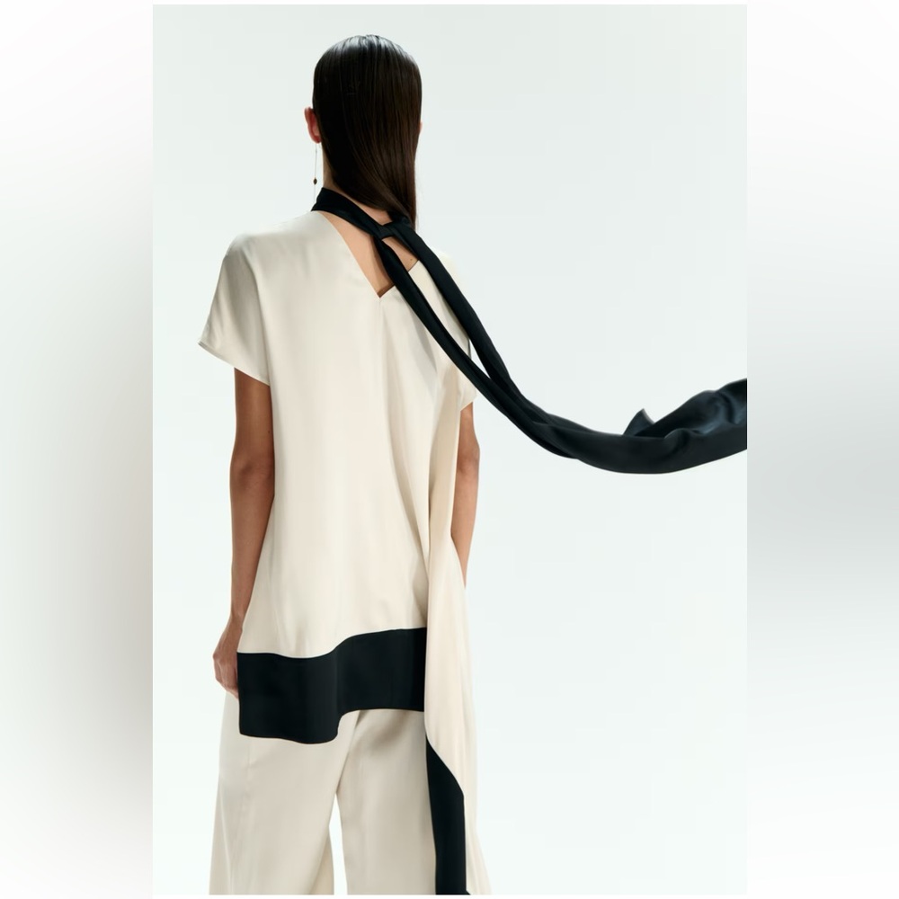 New H&M Elegant Two-Tone Draped Asymmetric Top - Picture 4 of 6